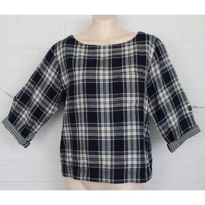 Madewell M Bradford Navy Blue Plaid Soft Pullover Flannel Top